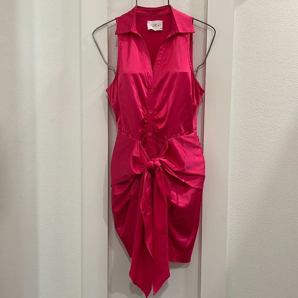 New Women’s SMALL Hot Pink Dress Halter Bow Belt